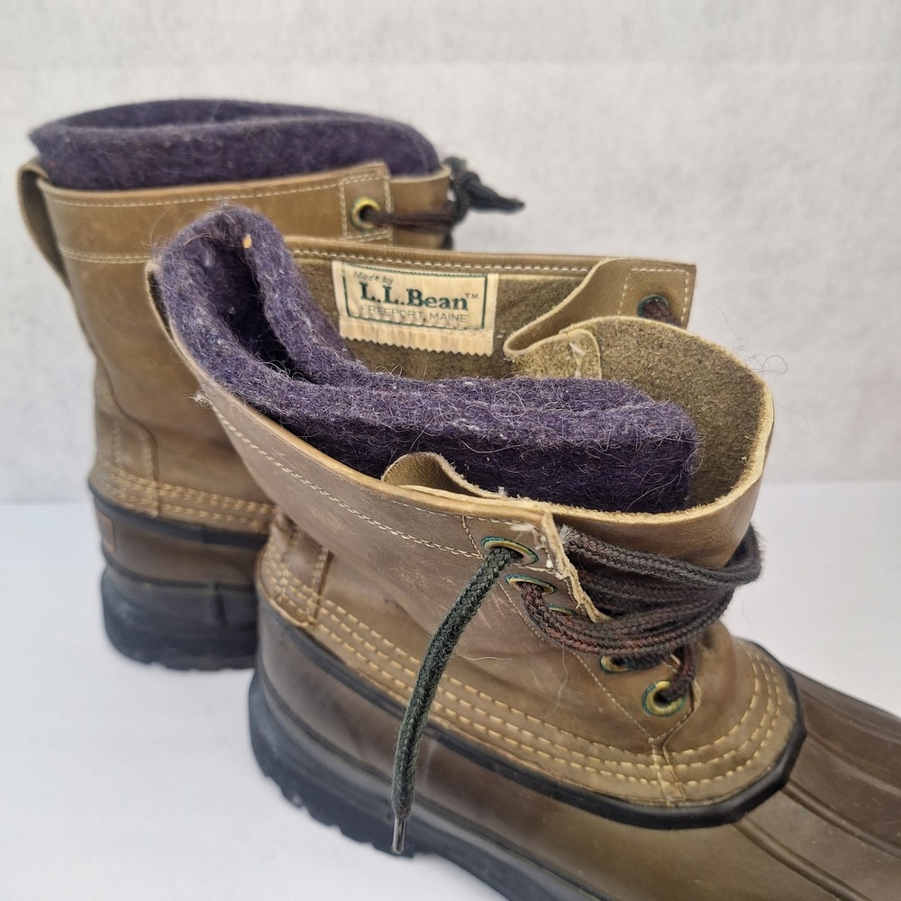 LL Bean Maine Hunting Shoes Vintage Duck Boots Mens 10 Wool Liner Vibram Sole